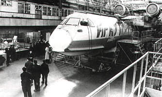 Assembly of a flying boat BE-200 in the shops of Irkutsk aircraft enterprise. From the book by M.Vinokurov and A.Sukhodolov "Economics of Irkutsk Region "